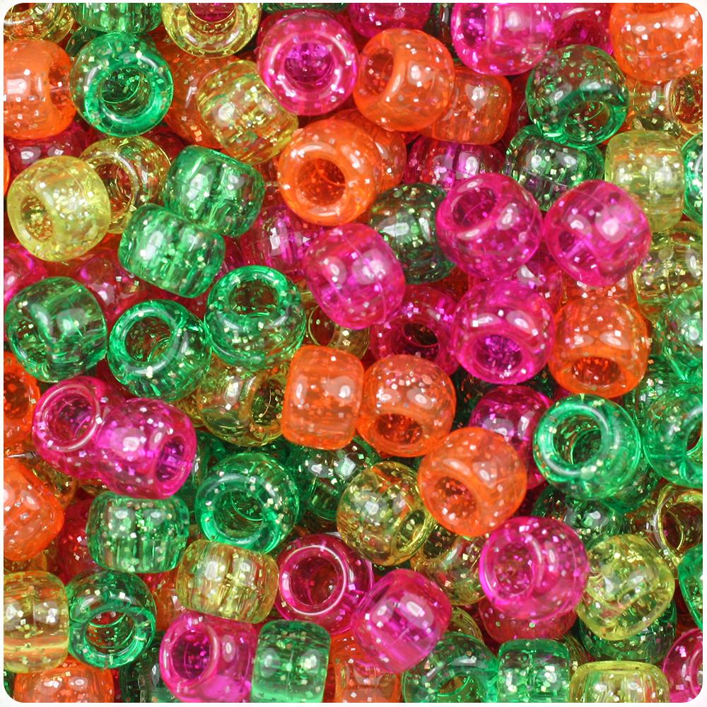 Warm Mix Sparkle 9mm Barrel Pony Beads (100pcs)