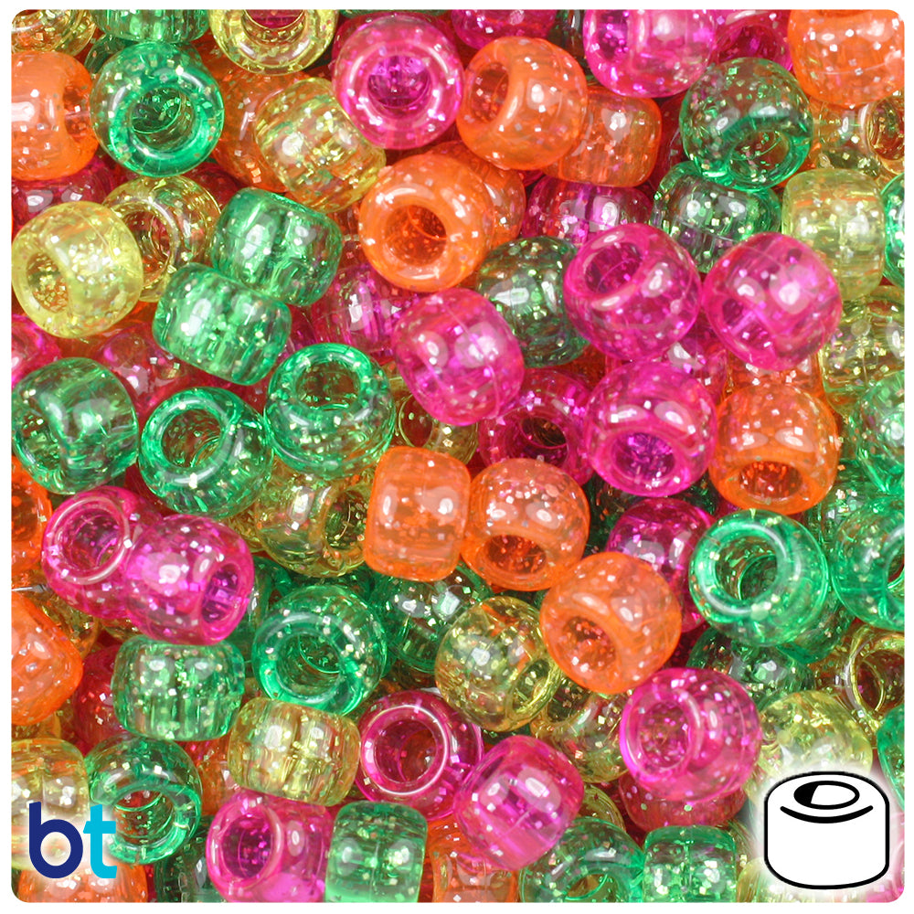 Warm Mix Sparkle 9mm Barrel Pony Beads (500pcs)