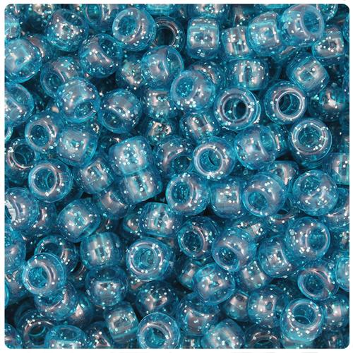 Teal Sparkle 9mm Barrel Pony Beads (100pcs)