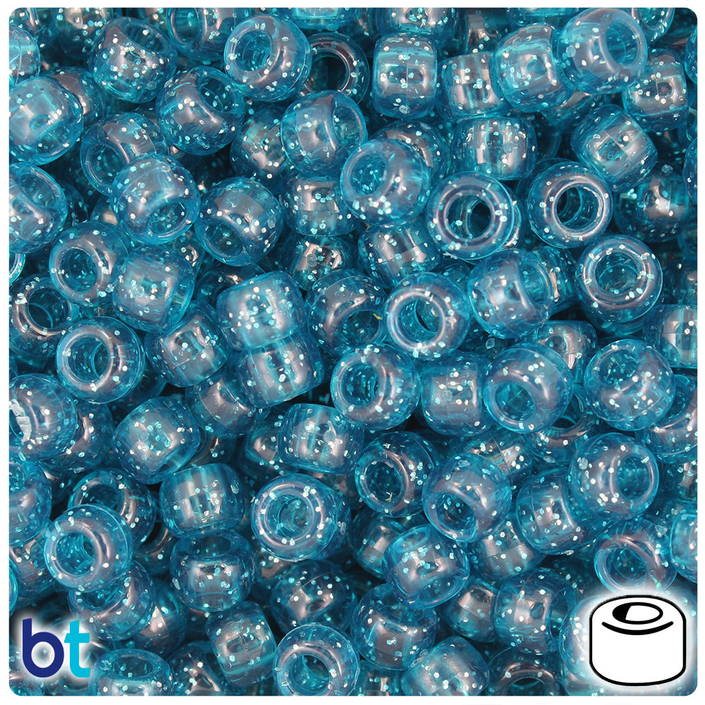 Teal Sparkle 9mm Barrel Pony Beads (500pcs)