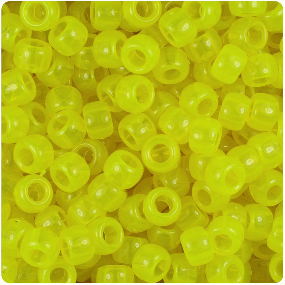 Lure Yellow Transparent 9mm Barrel Pony Beads (100pcs)