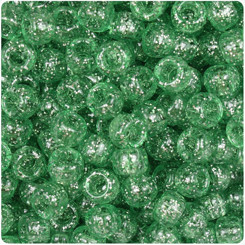 Peridot Sparkle 9mm Barrel Pony Beads (100pcs)
