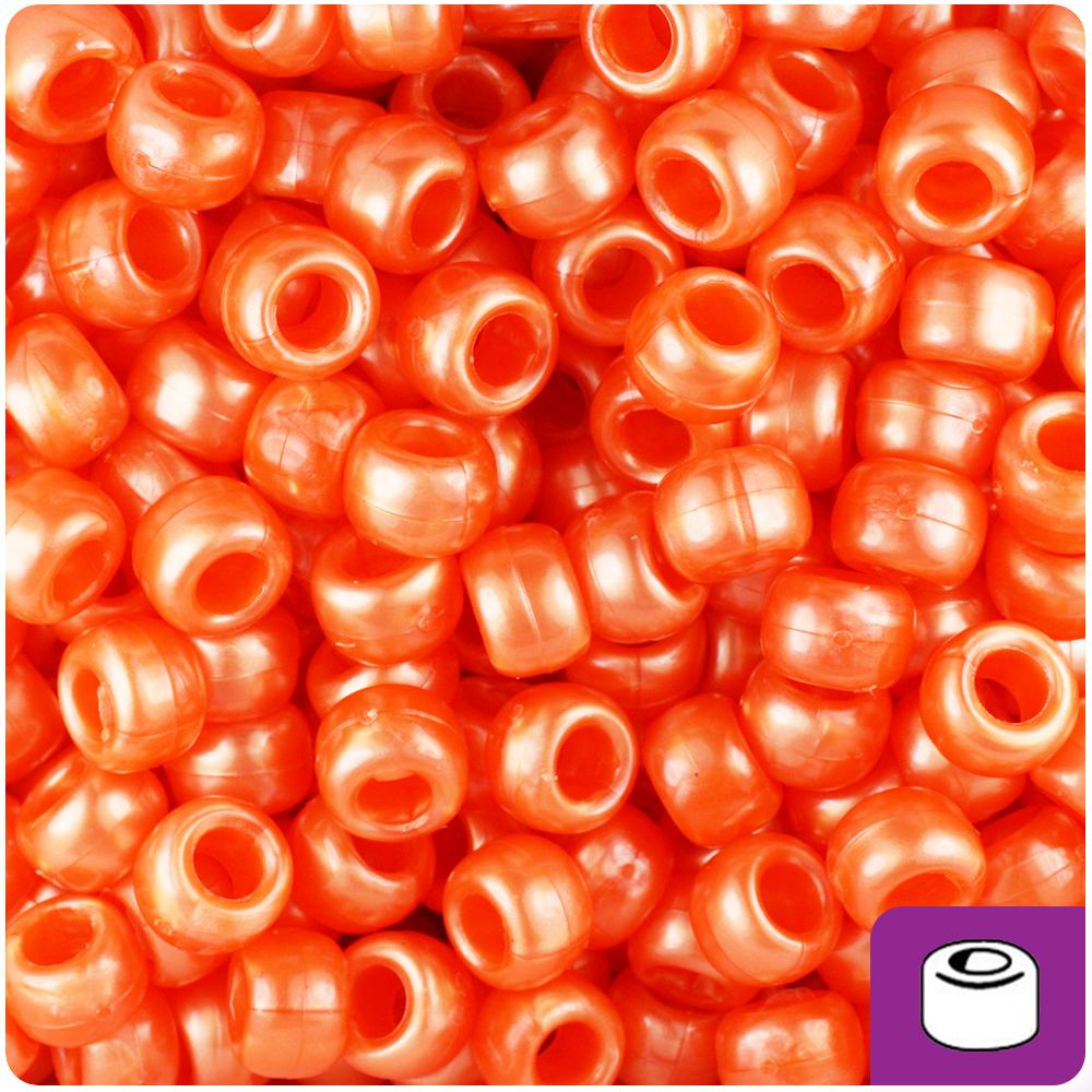 Orange Pearl 9mm Barrel Pony Beads (100pcs)