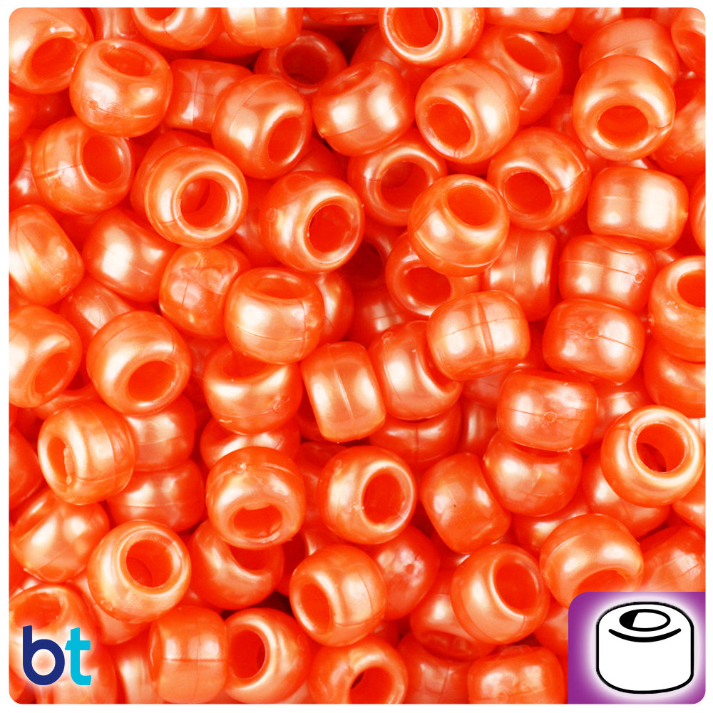 Orange Pearl 9mm Barrel Pony Beads (500pcs)
