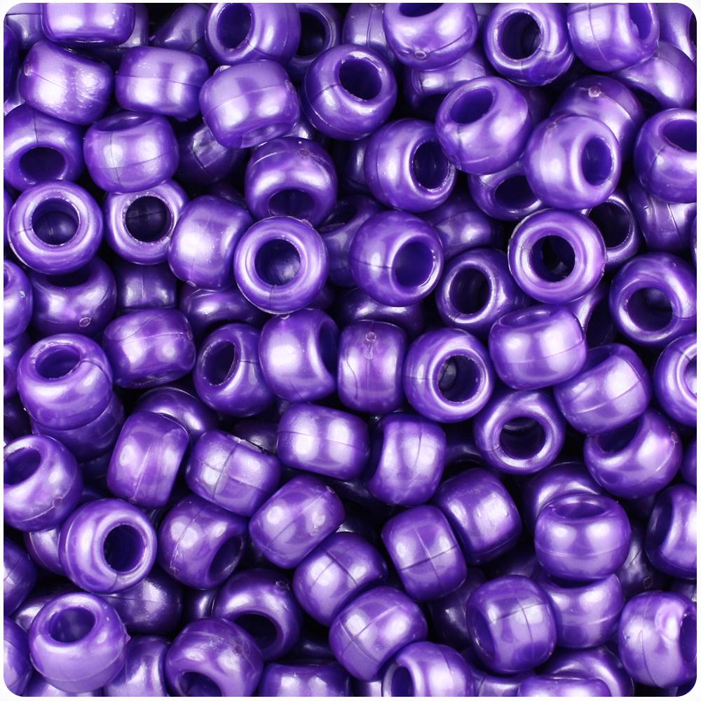 Dark Purple Pearl 9mm Barrel Pony Beads (100pcs)