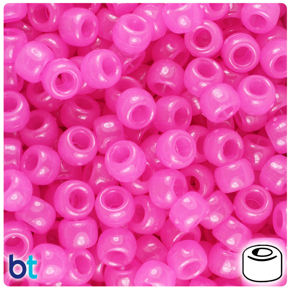 Pink Glow 9mm Barrel Pony Beads (500pcs)
