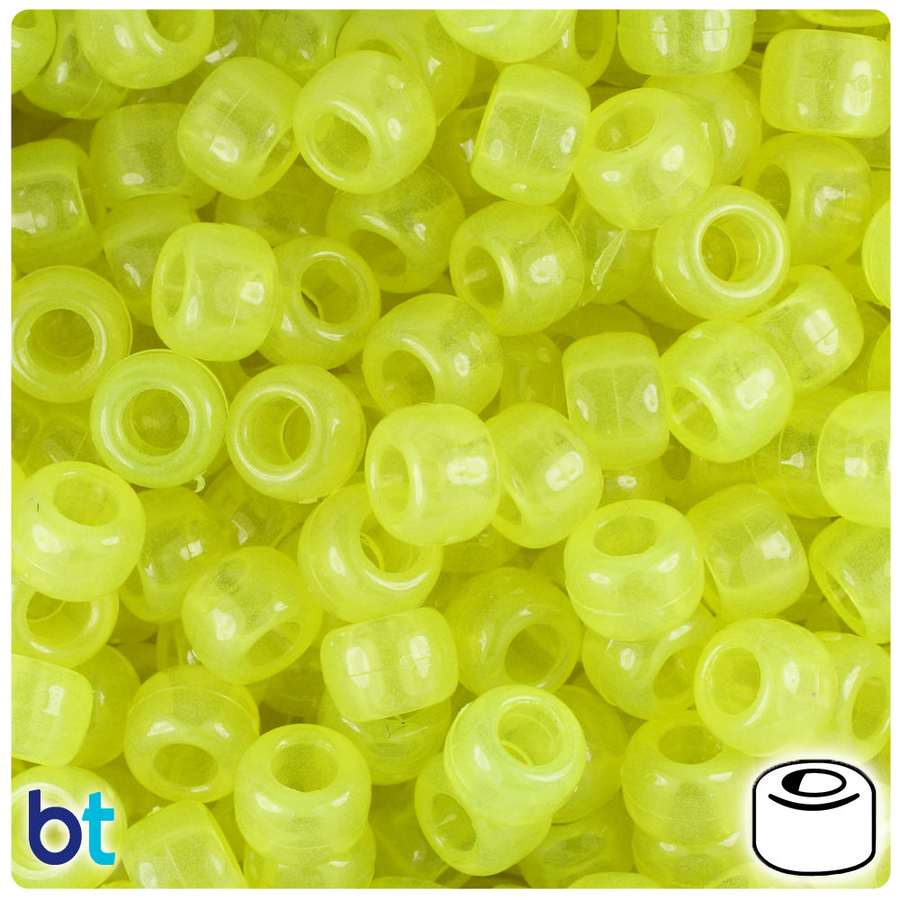 Yellow Glow 9mm Barrel Pony Beads (500pcs)