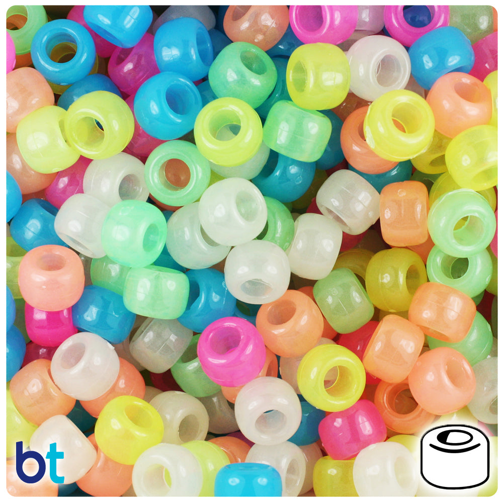 Glow Mix 9mm Barrel Pony Beads (500pcs)