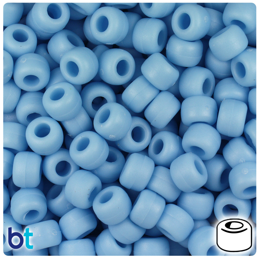 Lady's Blue Matte 9mm Barrel Pony Beads (500pcs)
