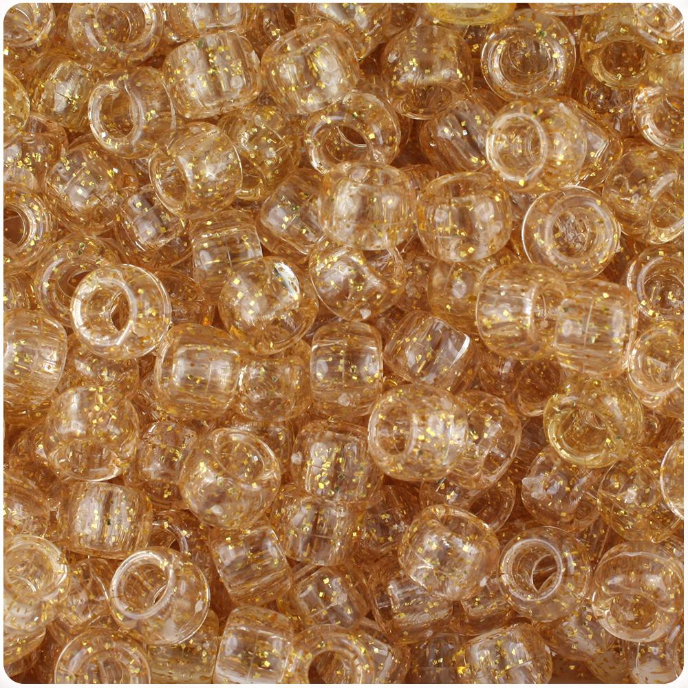 Gold Sparkle 9mm Barrel Pony Beads (100pcs)
