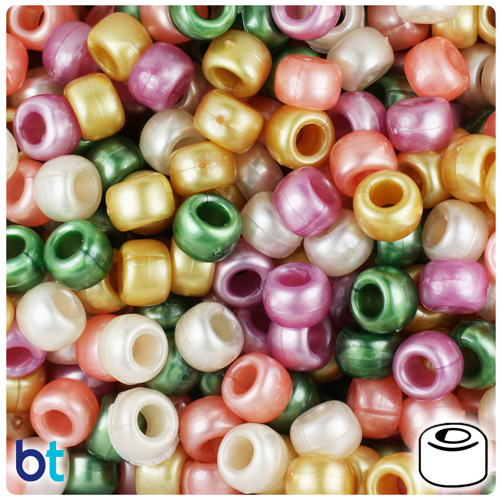 Warm Mix Pearl 9mm Barrel Pony Beads (500pcs)
