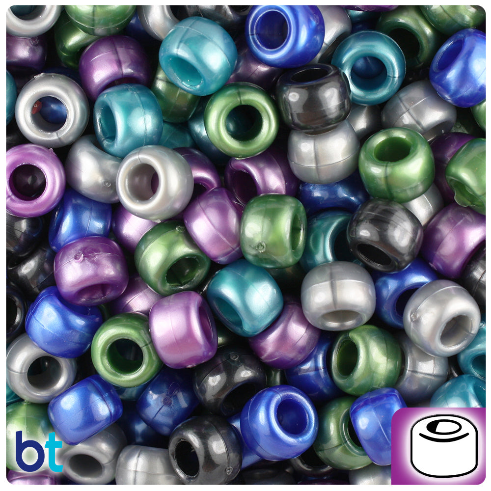 Cool Black Mix Pearl 9mm Barrel Pony Beads (500pcs)
