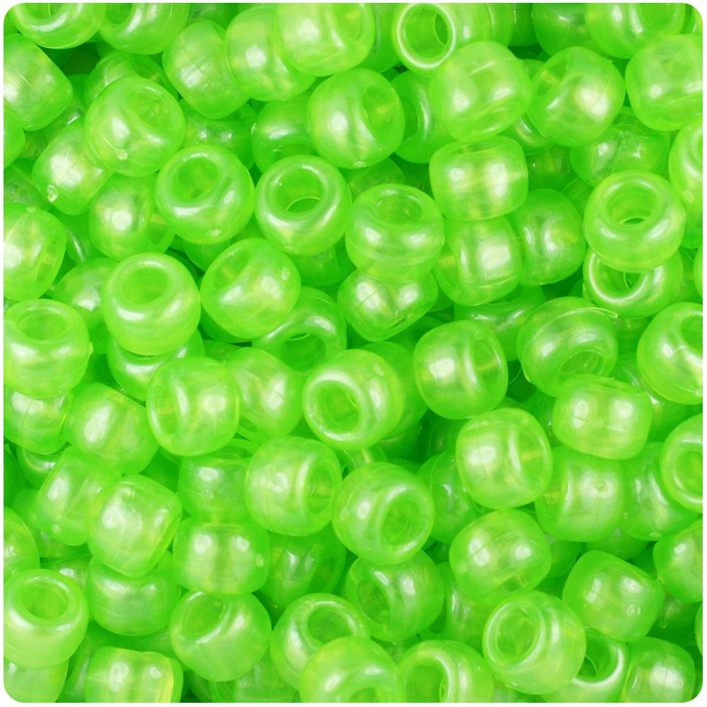 Lime Shimmer Transparent 9mm Barrel Pony Beads (100pcs)