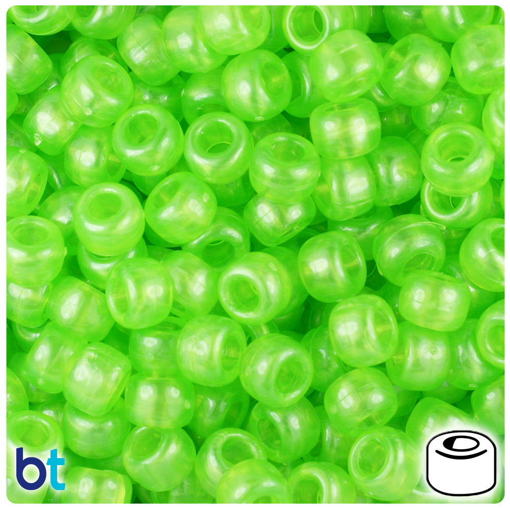 Lime Shimmer Transparent 9mm Barrel Pony Beads (500pcs)