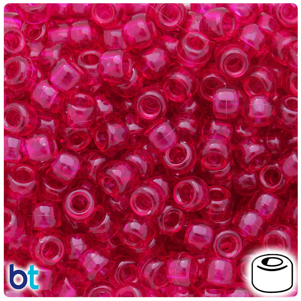 Wine Transparent 9mm Barrel Pony Beads (100pcs)