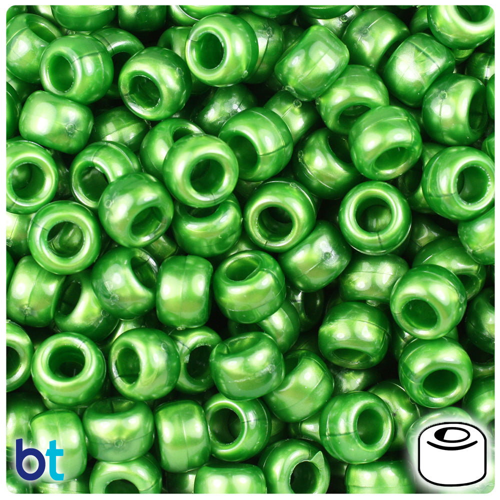 Dark Green Pearl 9mm Barrel Pony Beads (500pcs)