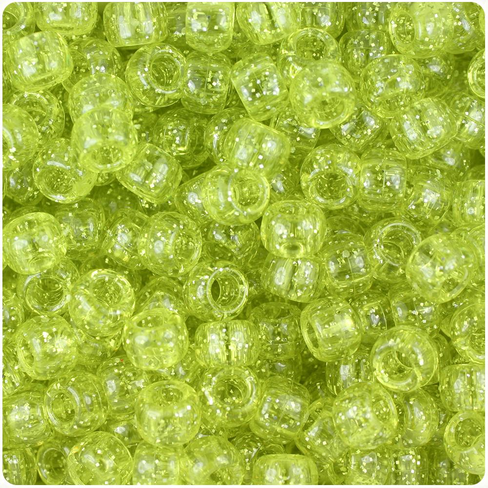 Yellow Sparkle 9mm Barrel Pony Beads (100pcs)