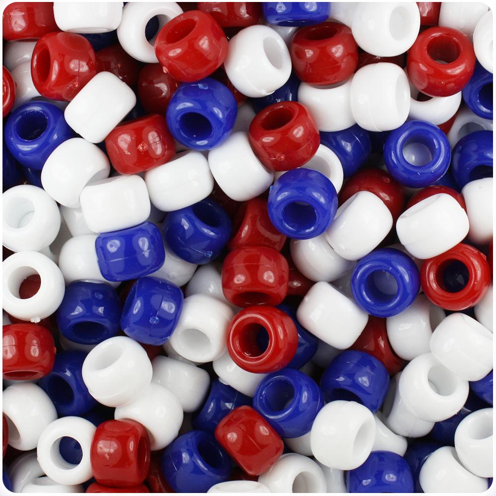 Patriotic Mix Opaque 9mm Barrel Pony Beads (100pcs)
