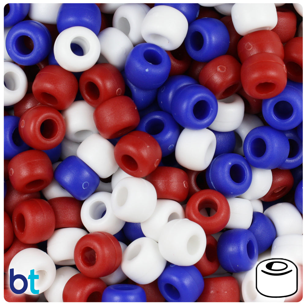 Patriotic Mix Matte 9mm Barrel Pony Beads (500pcs)