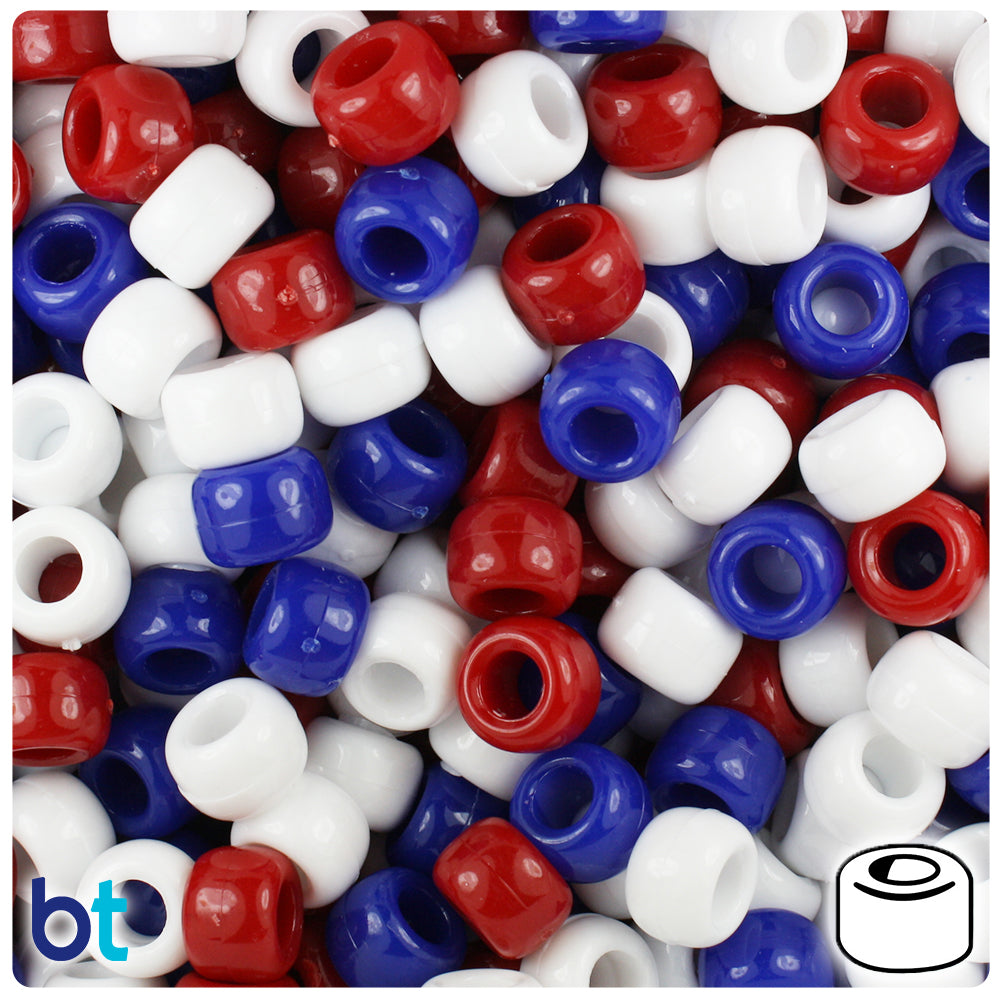 Patriotic Mix Opaque 9mm Barrel Pony Beads (500pcs)