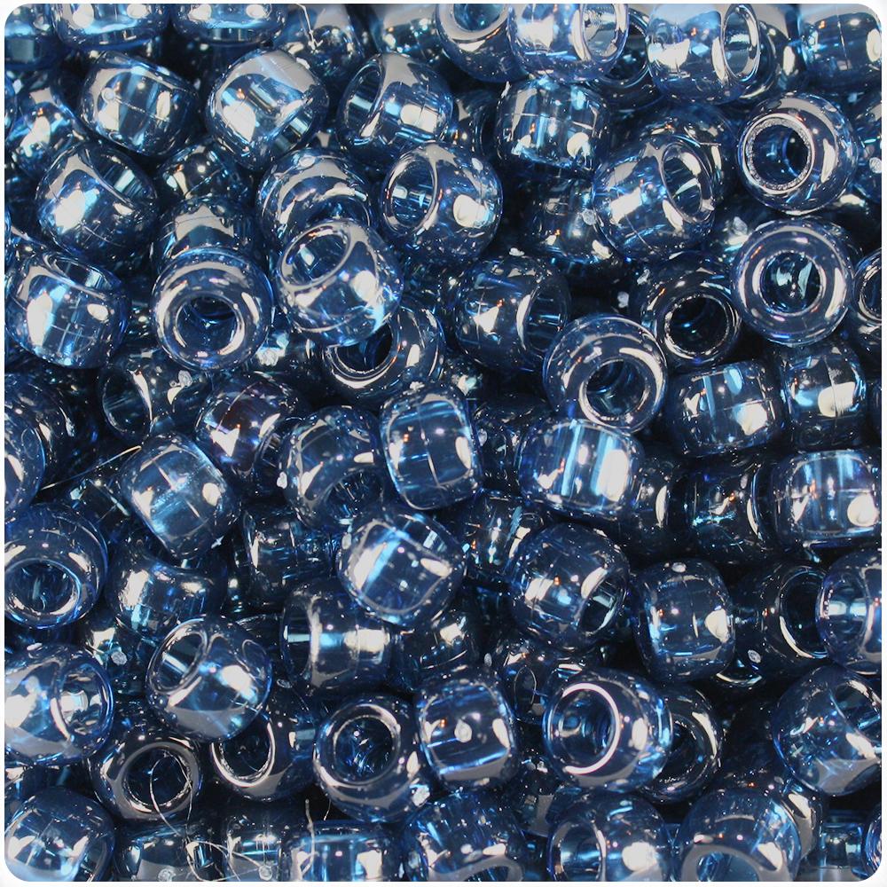 Montana Blue Transparent 9mm Barrel Pony Beads (100pcs)