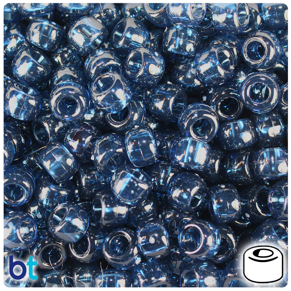 Montana Blue Transparent 9mm Barrel Pony Beads (500pcs)
