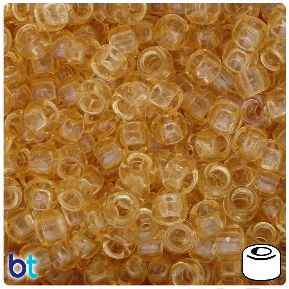 Dark Champagne Transparent 9mm Barrel Pony Beads (100pcs)