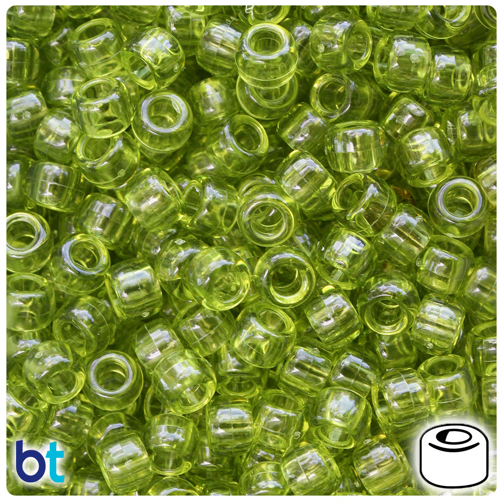 Light Avocado Transparent 9mm Barrel Pony Beads (500pcs)