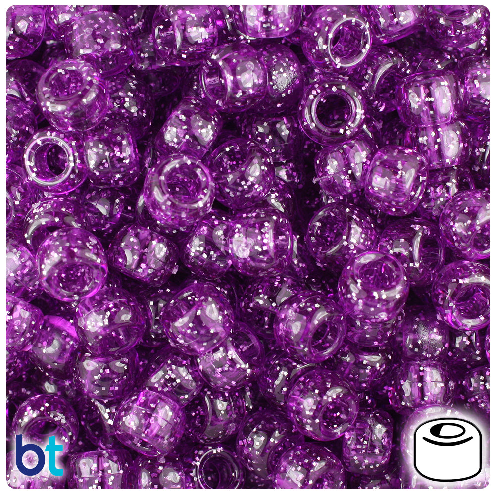 Lilac Sparkle 9mm Barrel Pony Beads (500pcs)