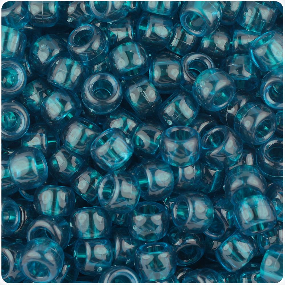 Dark Teal Transparent 9mm Barrel Pony Beads (100pcs)