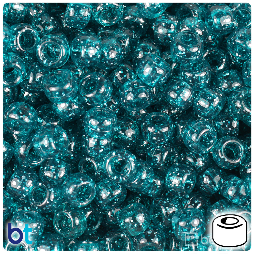Dark Teal Sparkle 9mm Barrel Pony Beads (500pcs)