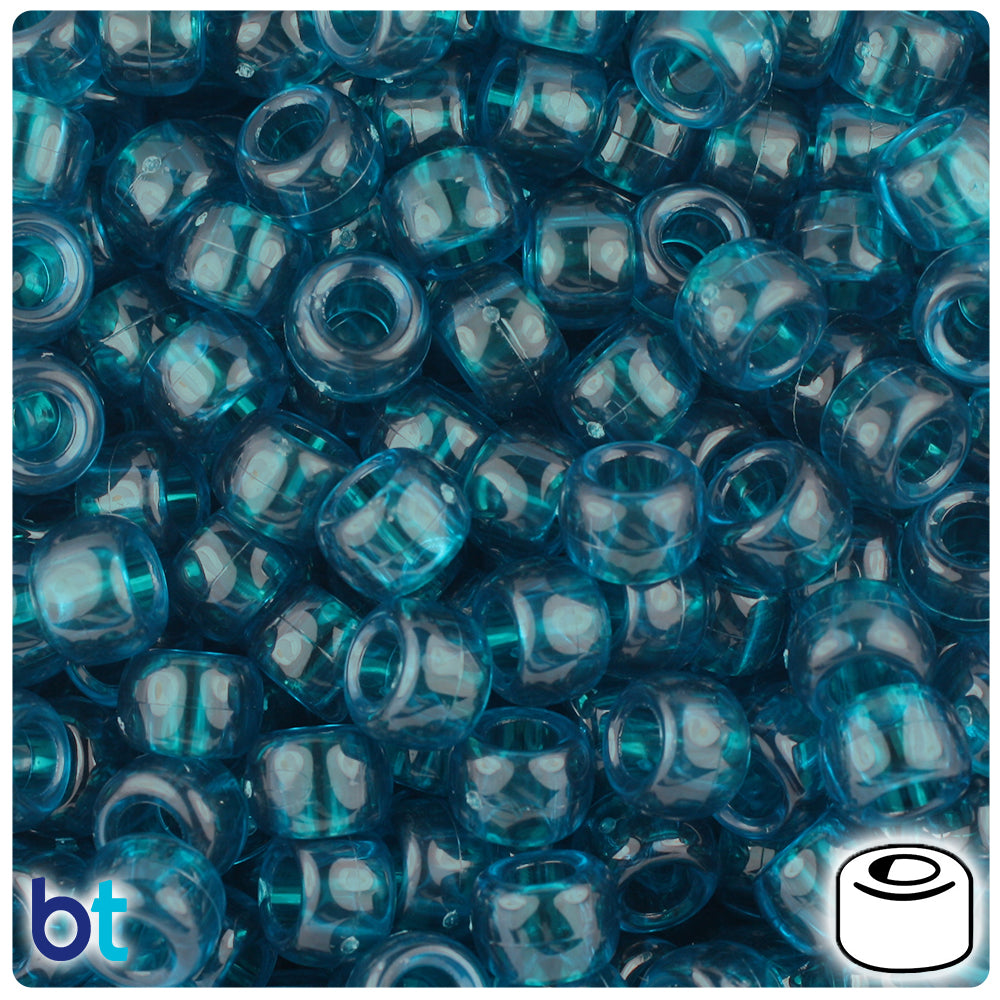Dark Teal Transparent 9mm Barrel Pony Beads (500pcs)