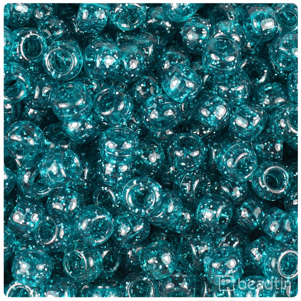 Dark Teal Sparkle 9mm Barrel Pony Beads (100pcs)