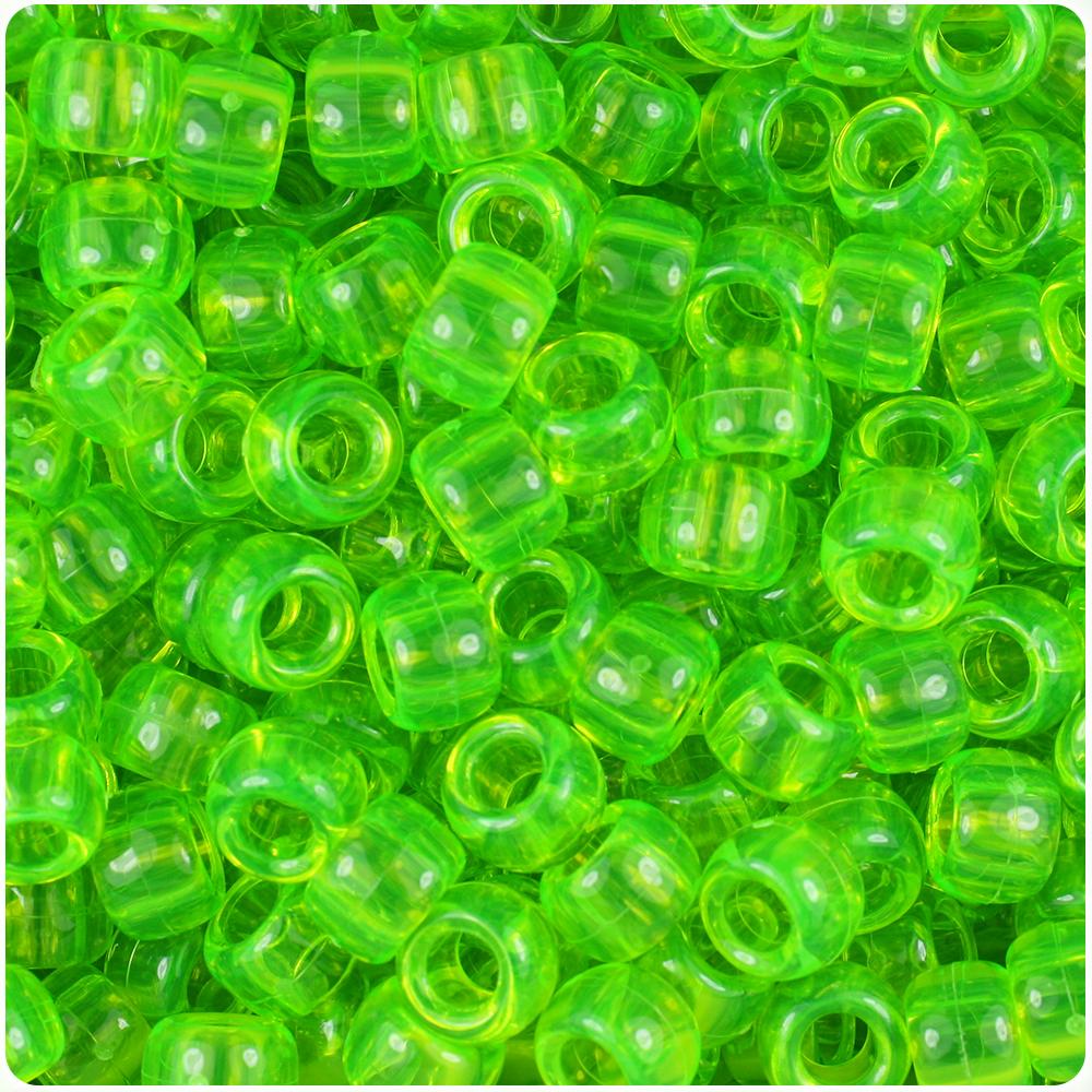 Lime Roe Transparent 9mm Barrel Pony Beads (100pcs)