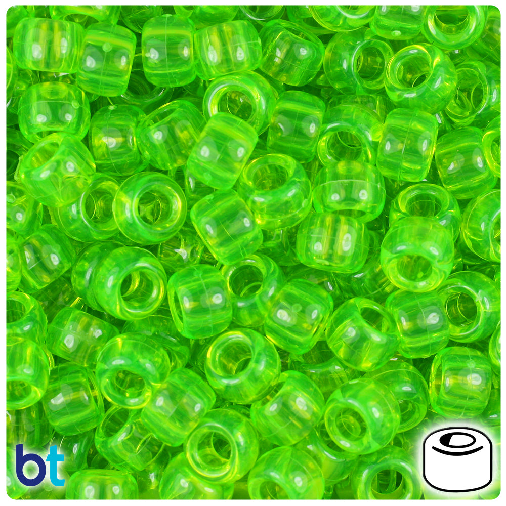 Lime Roe Transparent 9mm Barrel Pony Beads (500pcs)