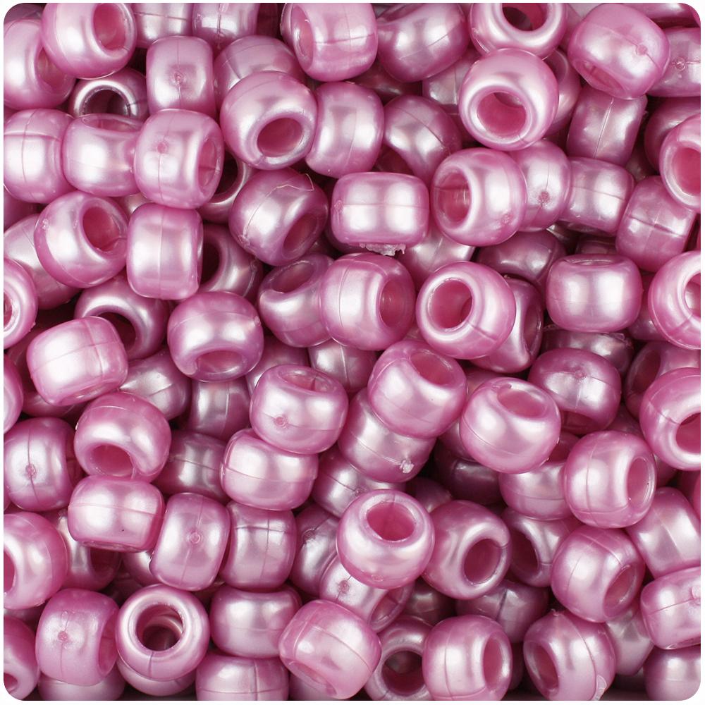Mauve Pearl 9mm Barrel Pony Beads (100pcs)