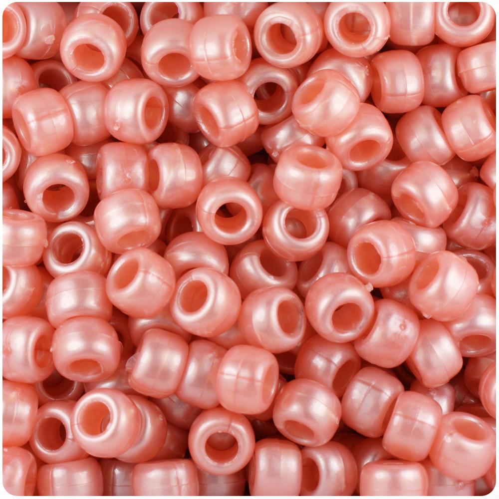 Peach Pearl 9mm Barrel Pony Beads (100pcs)