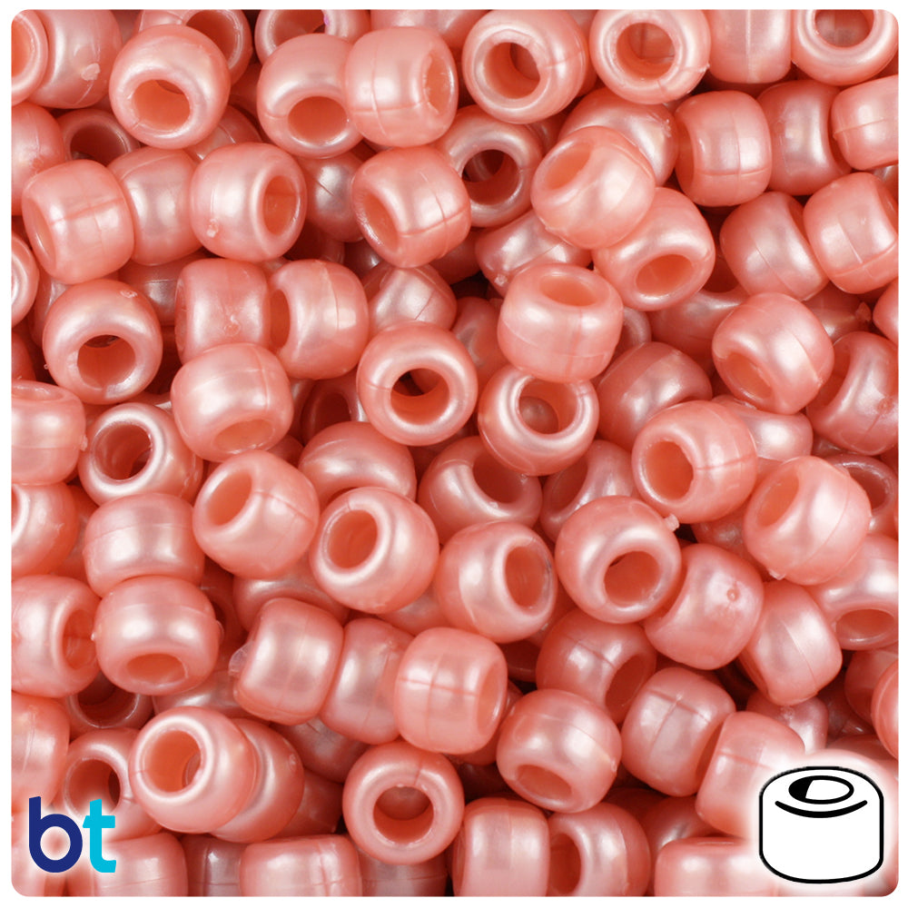 Peach Pearl 9mm Barrel Pony Beads (500pcs)