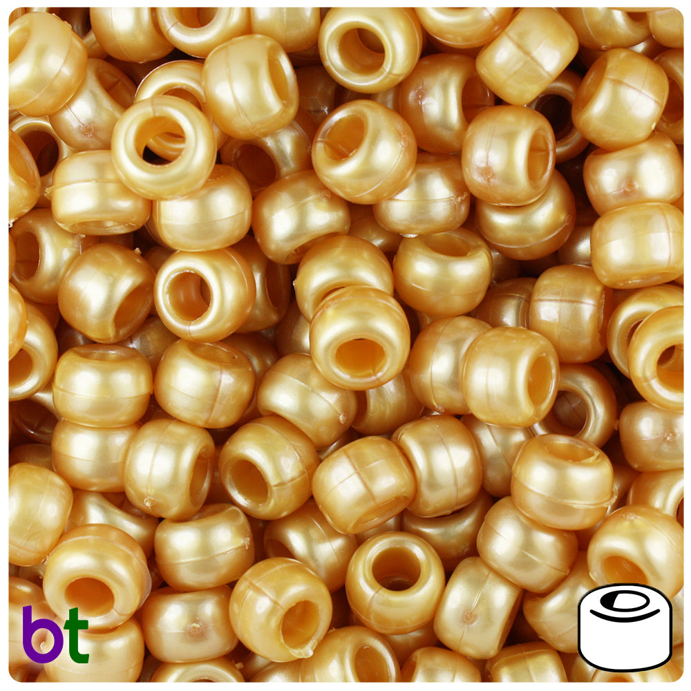 Gold Pearl 9mm Barrel Pony Beads (100pcs)