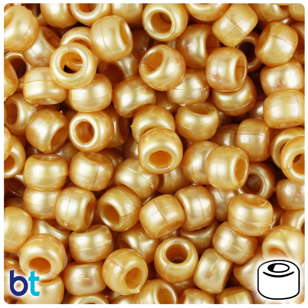 Gold Pearl 9mm Barrel Pony Beads (500pcs)