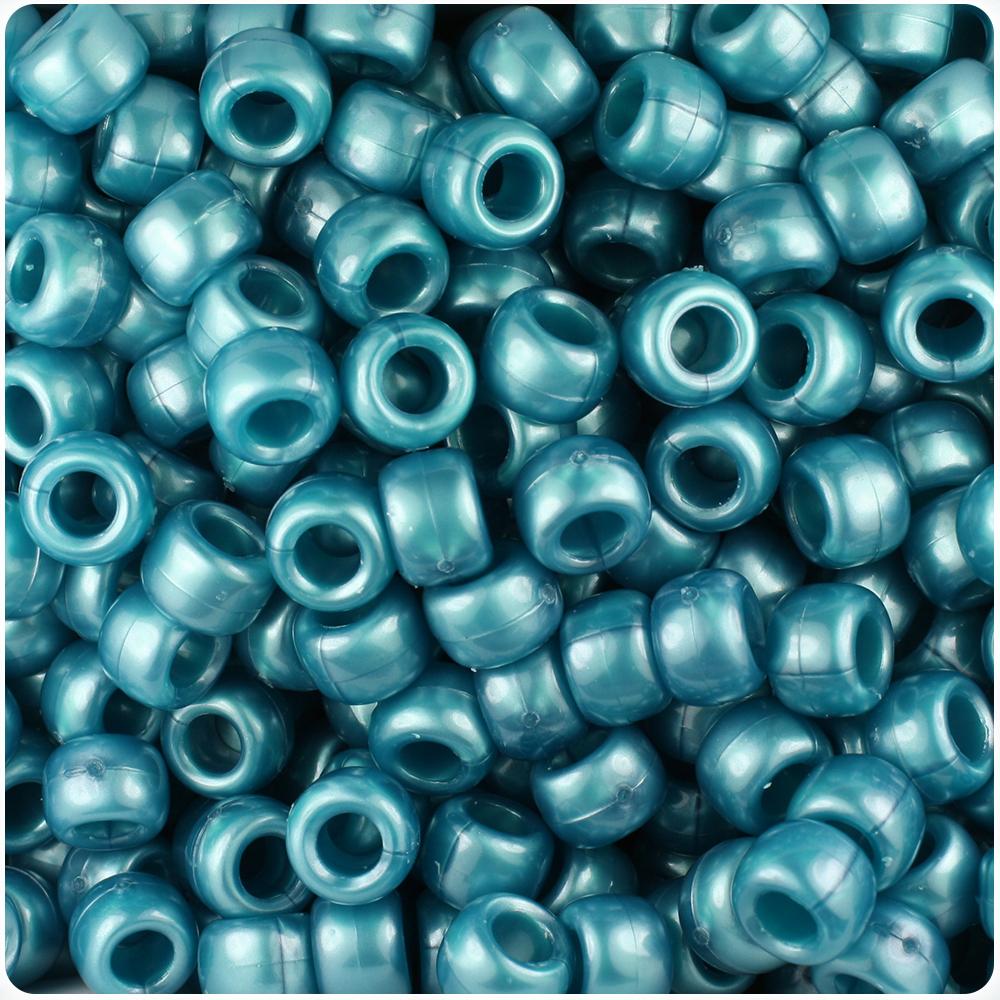 Teal Pearl 9mm Barrel Pony Beads (100pcs)