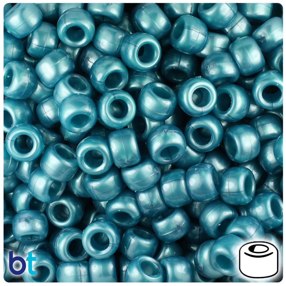 Teal Pearl 9mm Barrel Pony Beads (500pcs)