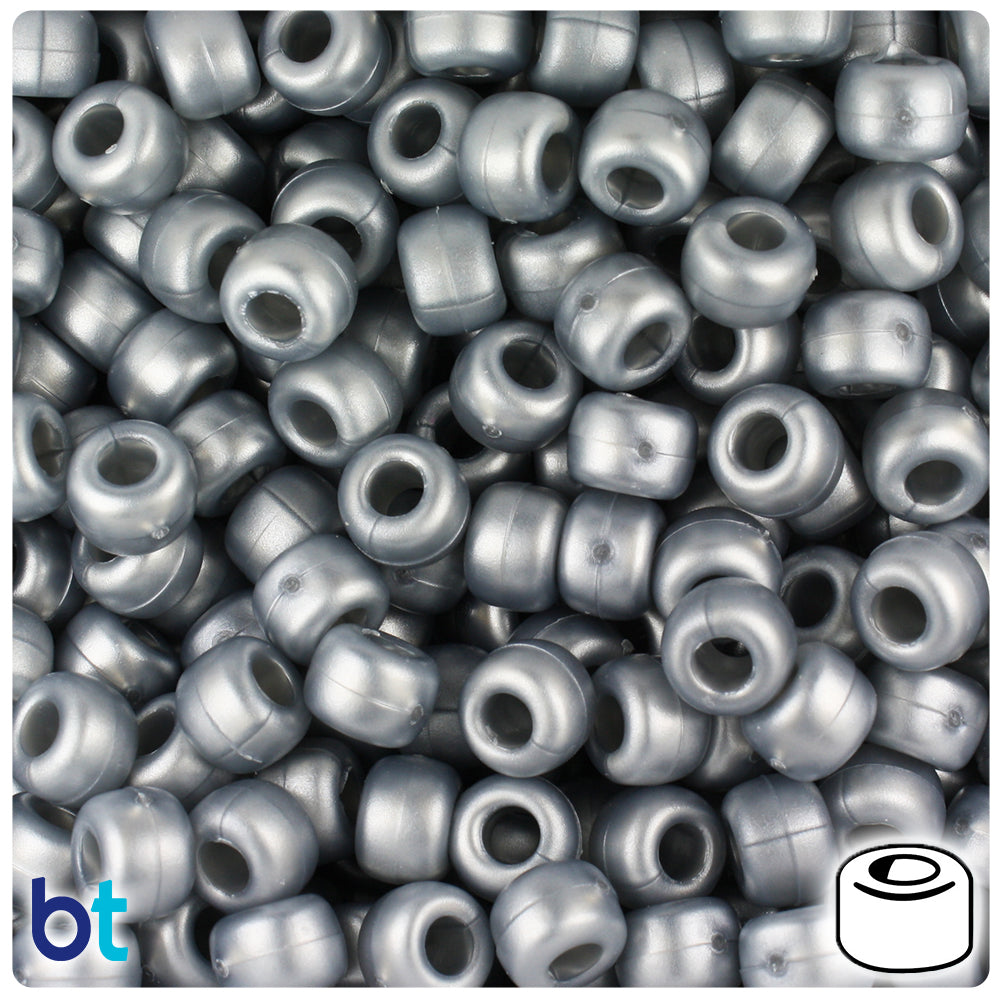 Grey Ashed Pearl 9mm Barrel Pony Beads (500pcs)