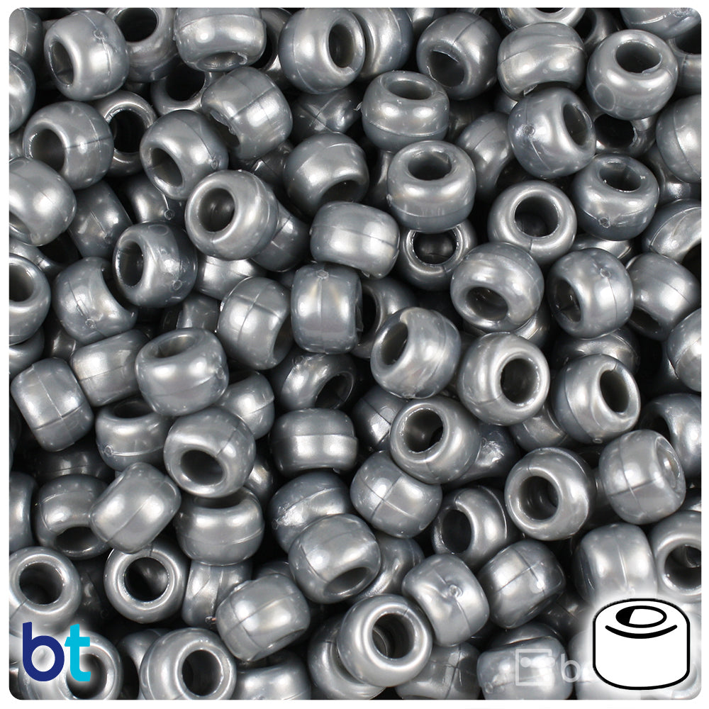 Grey Pearl 9mm Barrel Pony Beads (500pcs)