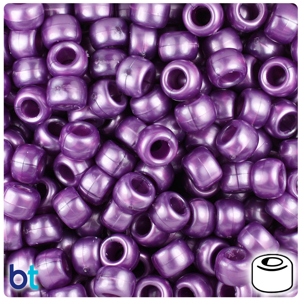 Violet Pearl 9mm Barrel Pony Beads (500pcs)
