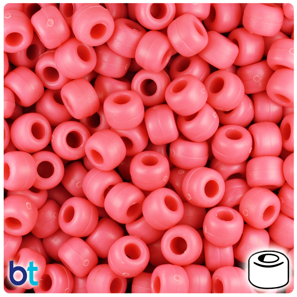 Carnation Matte 9mm Barrel Pony Beads (500pcs)