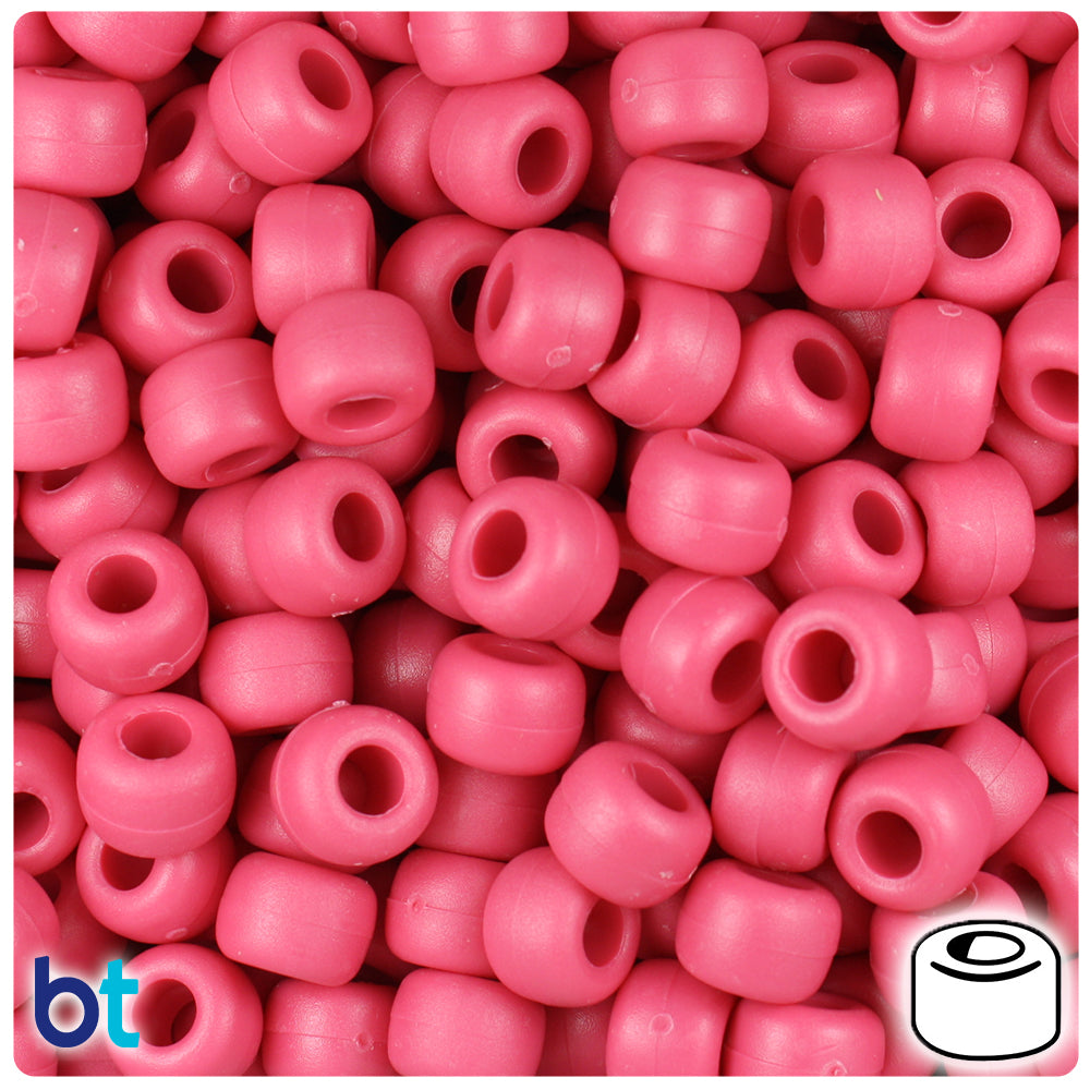 BeadTin Red Opaque 9mm Barrel Plastic Pony Beads (500pcs)