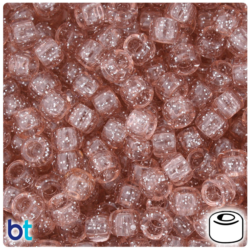 Vintage Peach Sparkle 9mm Barrel Pony Beads (500pcs)