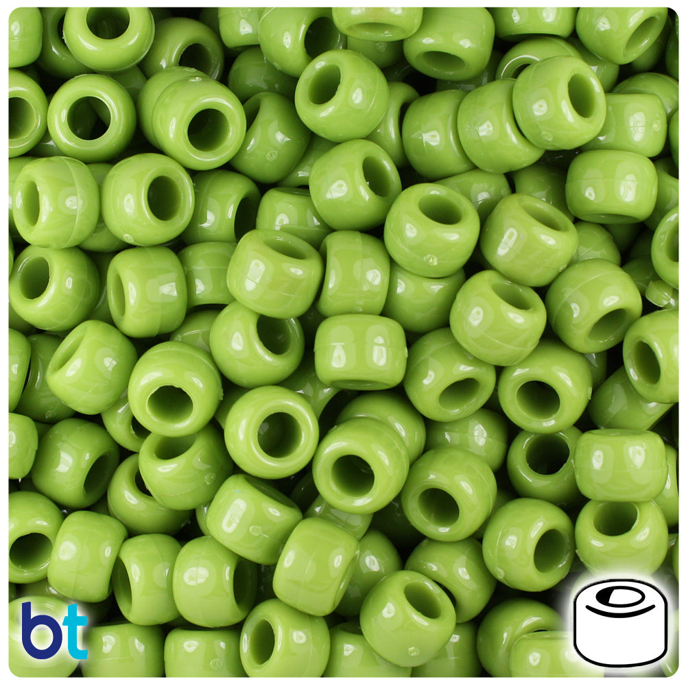Kiwi Opaque 9mm Barrel Pony Beads (500pcs)