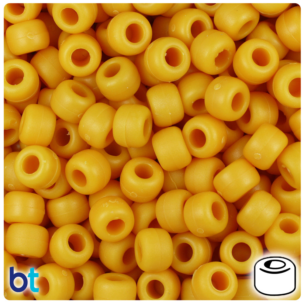 Mustard Matte 9mm Barrel Pony Beads (500pcs)